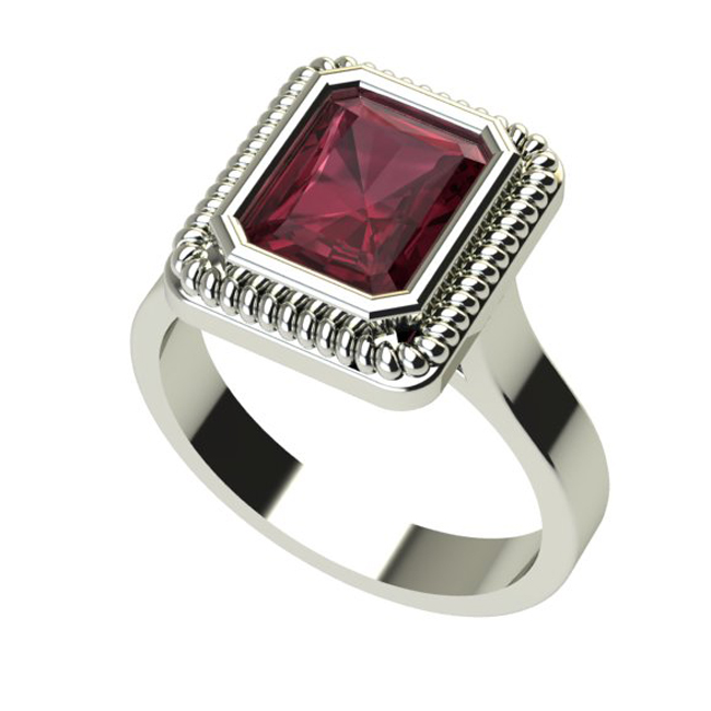 Plain Princess Cut Color Stone Ring