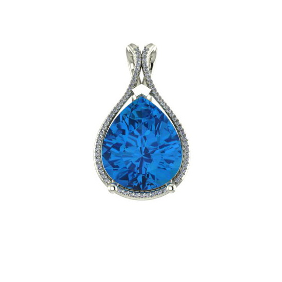 Beautiful Pear Cut Blue color stone with 67 pcs Diamond Pendant