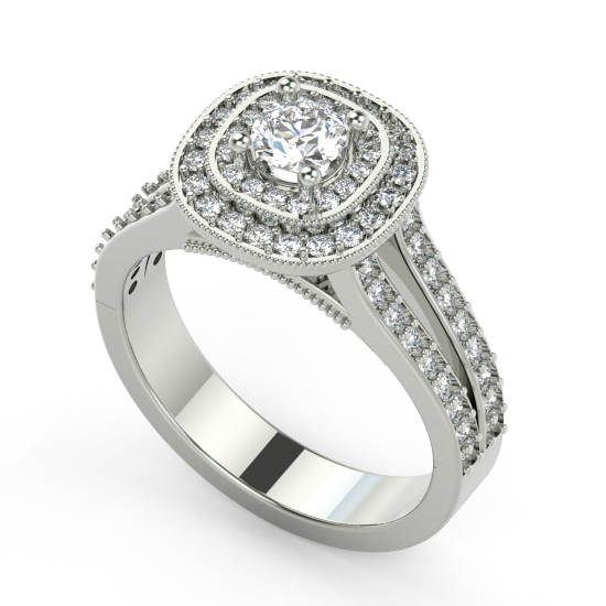 Attractive Double Row Halo Engagement Ring