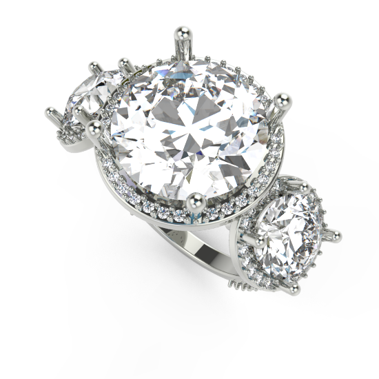 Trio Round Cut Diamond Brushed Wedding Ring For Women