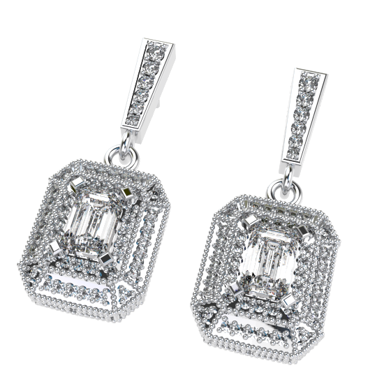 Emerald Cut Diamond Designer Earring For Women