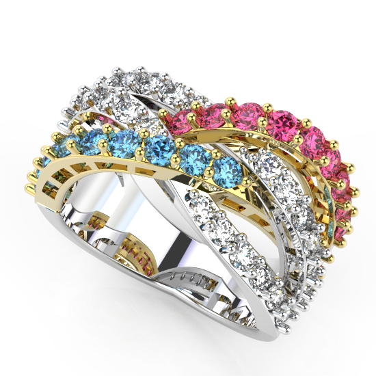 Crystal Red And Blue Diamond Wedding Ring For Women