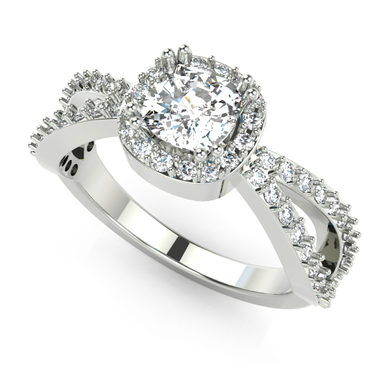 Elegant Double Row Halo Diamond Engagement Ring