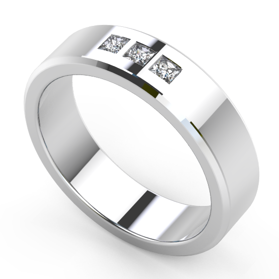 3 Princess Cut Diamond Brushed Wedding Ring For Men