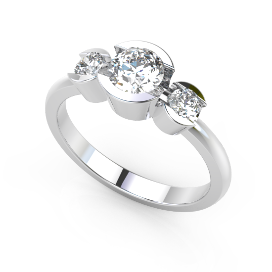 Stylish Three Fancy Cut Diamond Brushed Wedding Ring