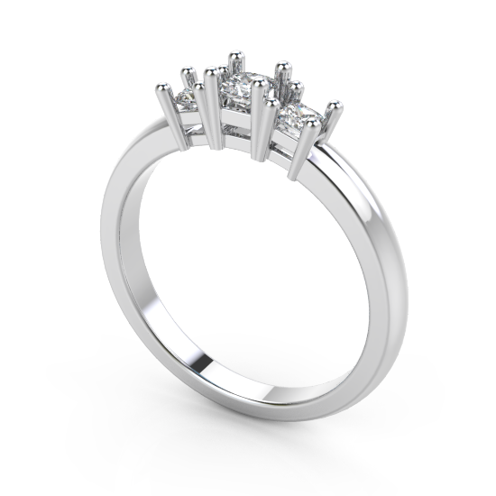 Brushed Three Stone Princess Cut Diamond Wedding Ring