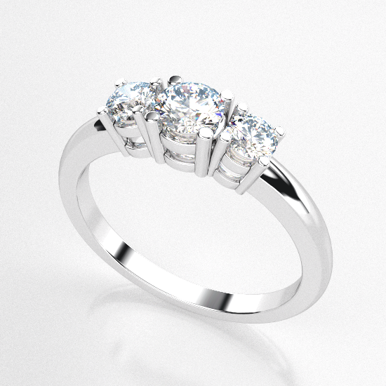 Elegant Classic Three Round Cut Diamond Brushed Wedding Ring