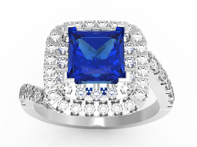 Princess Cut Blue Diamond Ring For Women