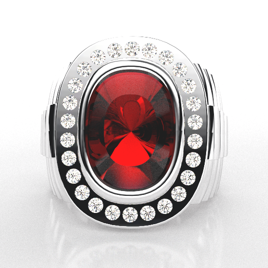 Red Oval Cut Diamond Ring For Men