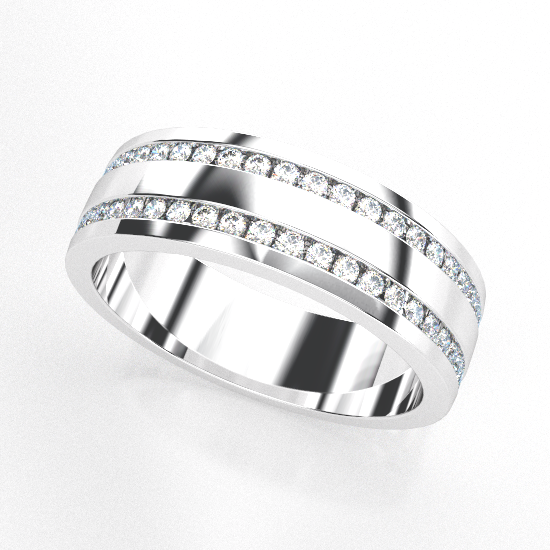 Double Row Fancy Cut Diamond Wedding Ring For Men
