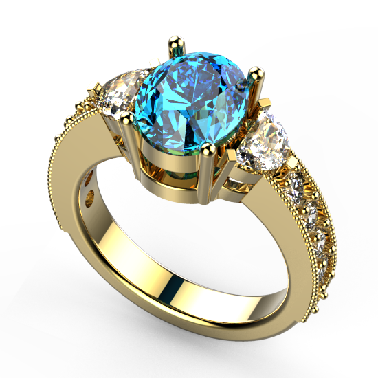 Designer 3 Fancy Cut Blue Color Stone Ring
