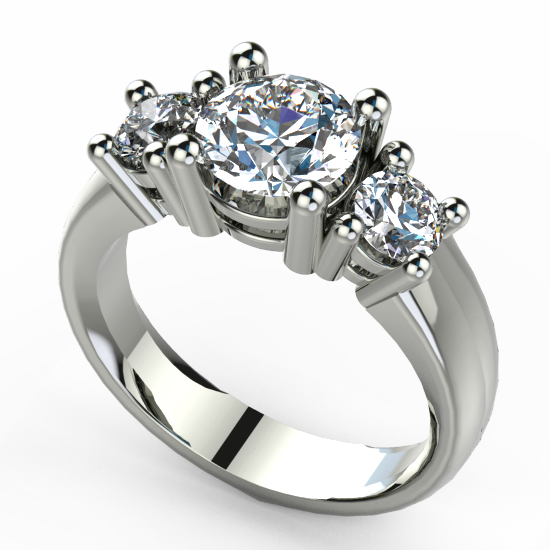 Solitaire Three Fancy Cut Diamond Brushed Wedding Ring