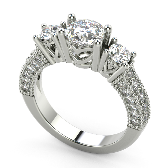 Heart Shape Three Fancy Cut Diamond Wedding Ring