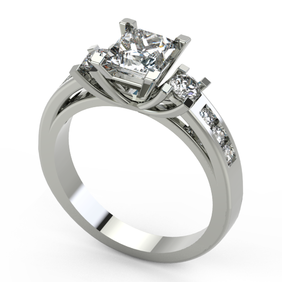 Royale Three Princess Cut Diamond Flower Frame Wedding Ring 