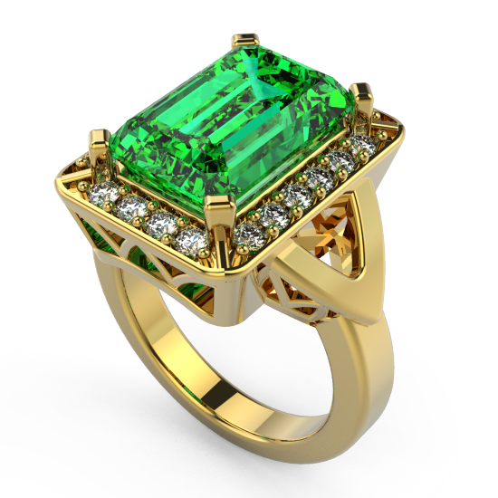 Designer Emerald Cut Green Color Stone Ring 