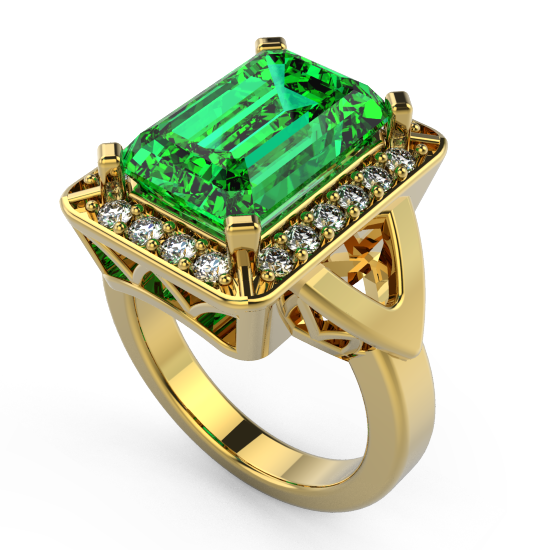 Emerald Cut Emerald Translunar Ring with Tapered Baguette Diamond side -  GOODSTONE