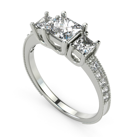 Elegant Designer Three Princess Cut Diamond Wedding Ring