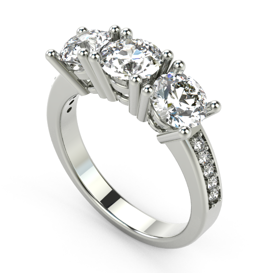 Classic  Plain Three Fancy Cut Diamond Wedding Ring