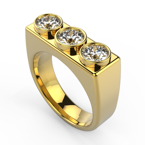 Smart Three Fancy Cut Diamond Brushed Wedding Ring