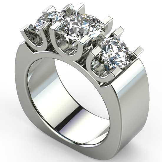 U Shape Three Fancy Cut Diamond Brushed Wedding Ring