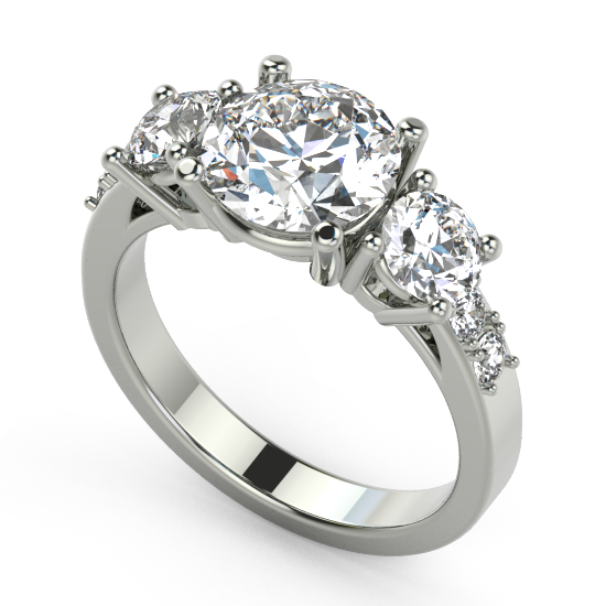 Solitaire Three Fancy Cut Diamond Brushed Wedding Ring 